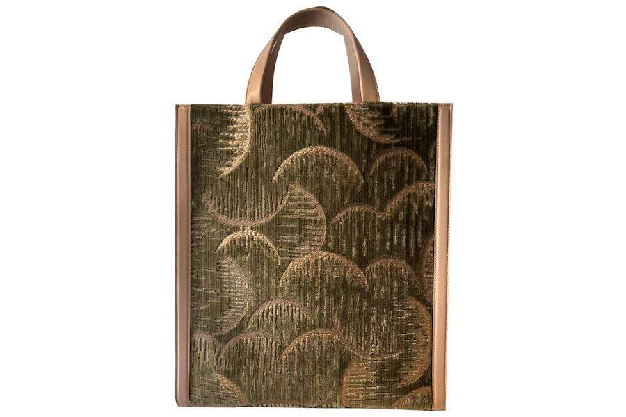 tote bag velluto lune giada__ Bevilacqua tote bag Leoni azzurro front | Tessitura Bevilacqua