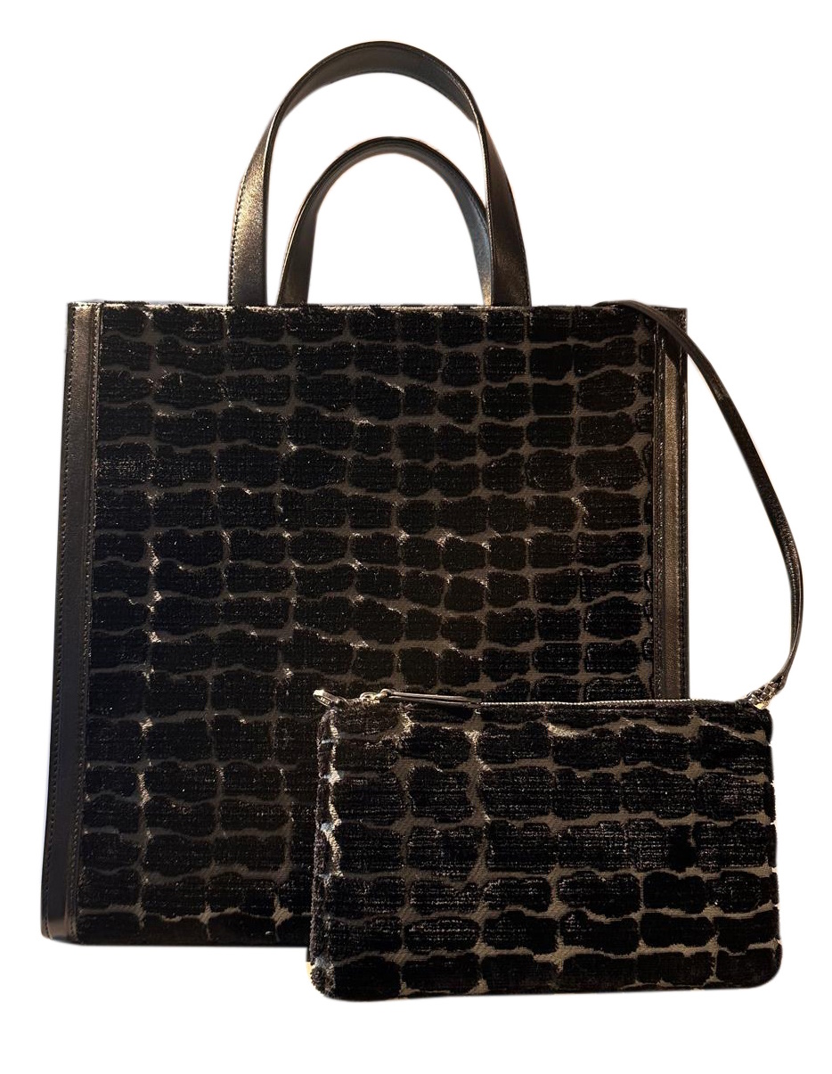 BEVILACQUA TOTE BAG coccodrillo nero Bevilacqua Tote Bag in velluto Rinascimento nero