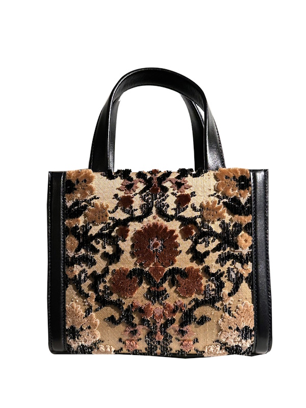 MINI TOTE- velluto soprarizzo giardinetto_ Bevilacqua tote bag Leoni azzurro front | Tessitura Bevilacqua