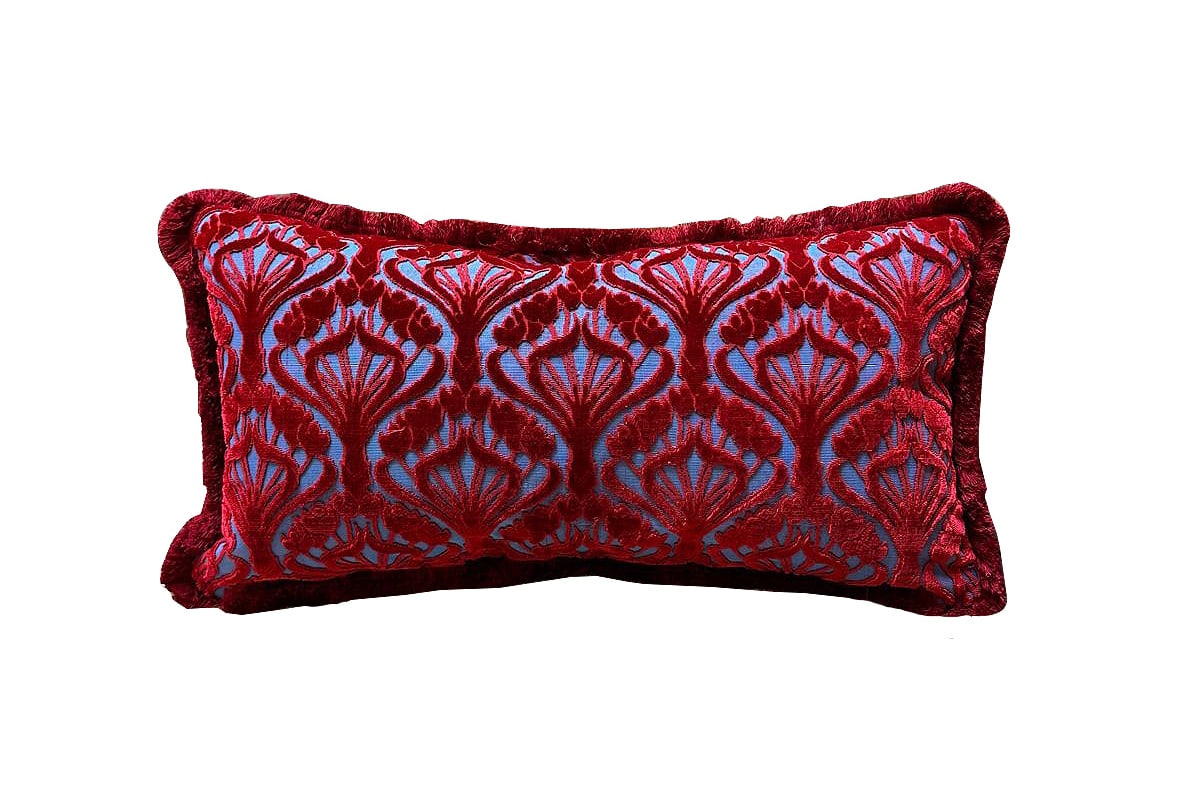 cuscino velluto a mano soprarizzo Art Nouveau rosso cuscino velluto a mano soprarizzo Art Nouveau rosso | Tessitura Bevilacqua